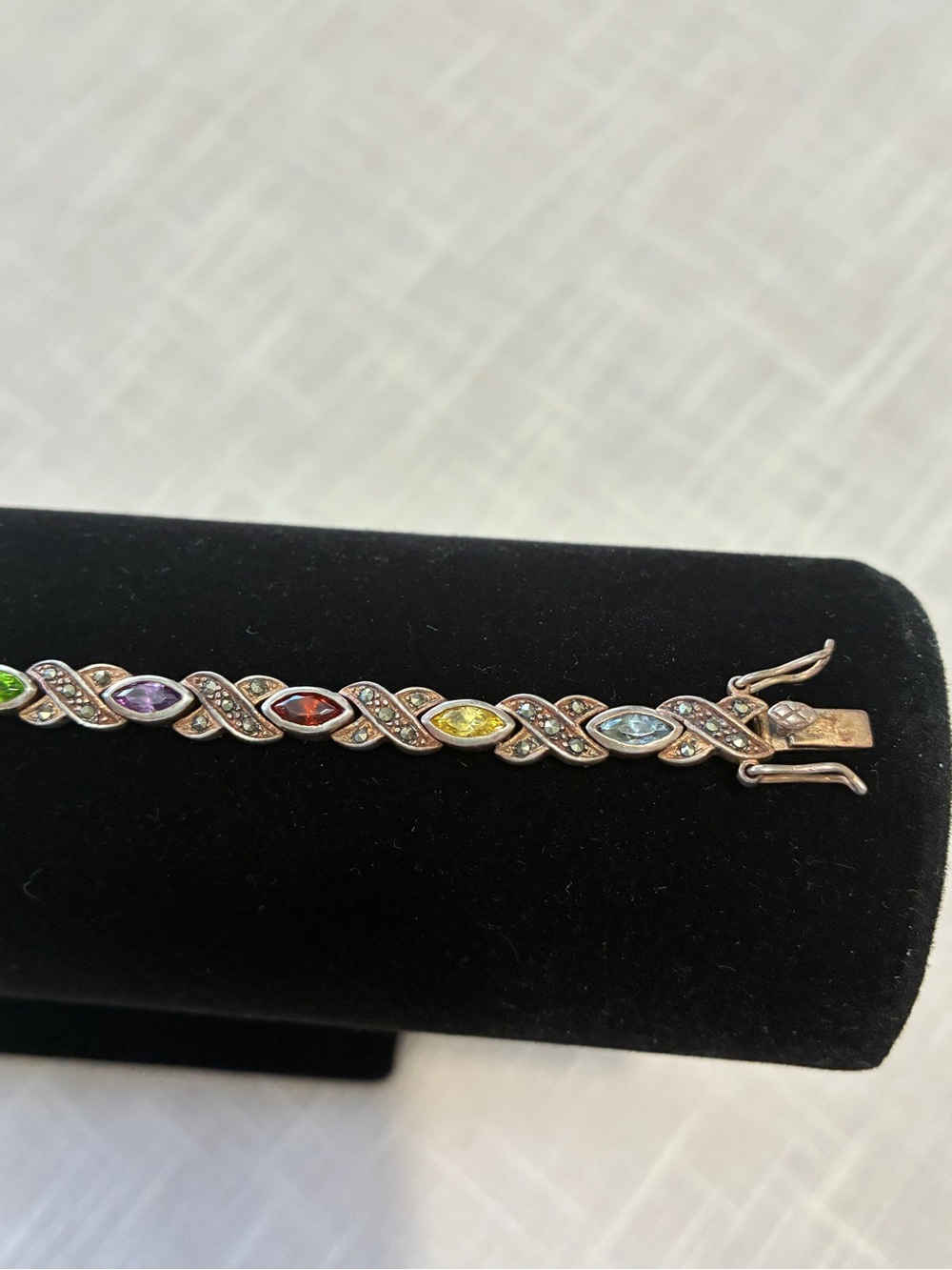 Multi-Stone Sterling Marcasite Vintage Bracelet - Picture 4 of 9